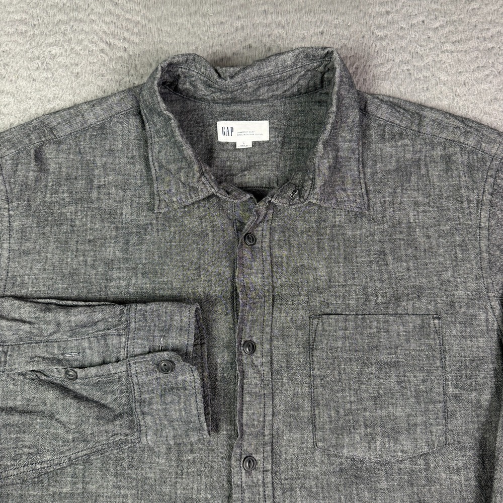 Gap Chambray Work Shirt Mens L Gray Pocket Work Chambray Cat Eye Buttons